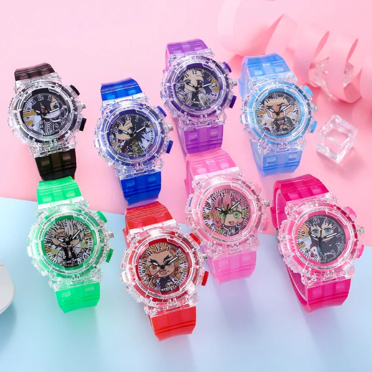 

New arrvial luminous anime cartoons PVC strap student lighter kids quartz led watch