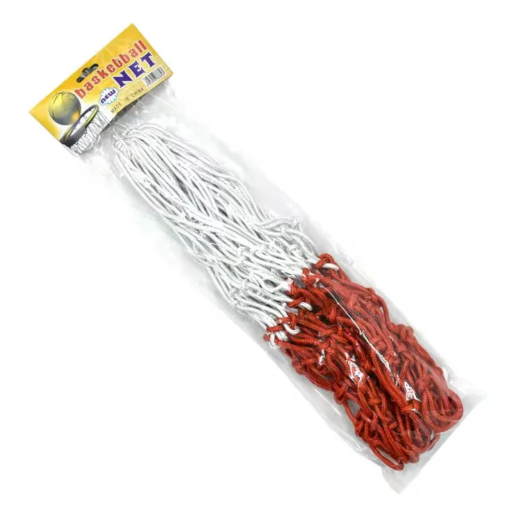

High quality nylon material basketball net standard size all white polyester netting, White/blur/red