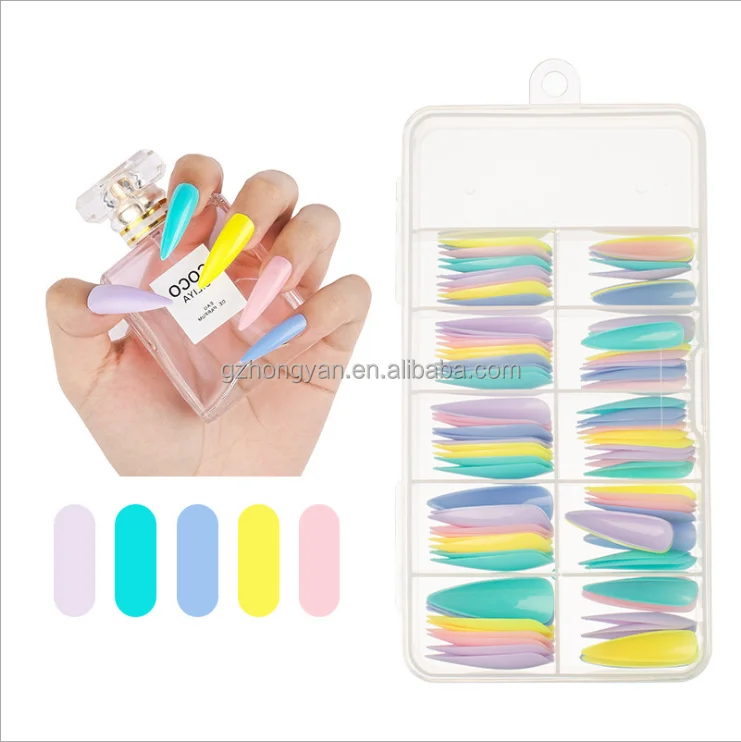 

20 Pcs Colorful Ballerina Beauty Tools False Nail Tips Full Cover Coffin Fake Nails press on nails, 15 color