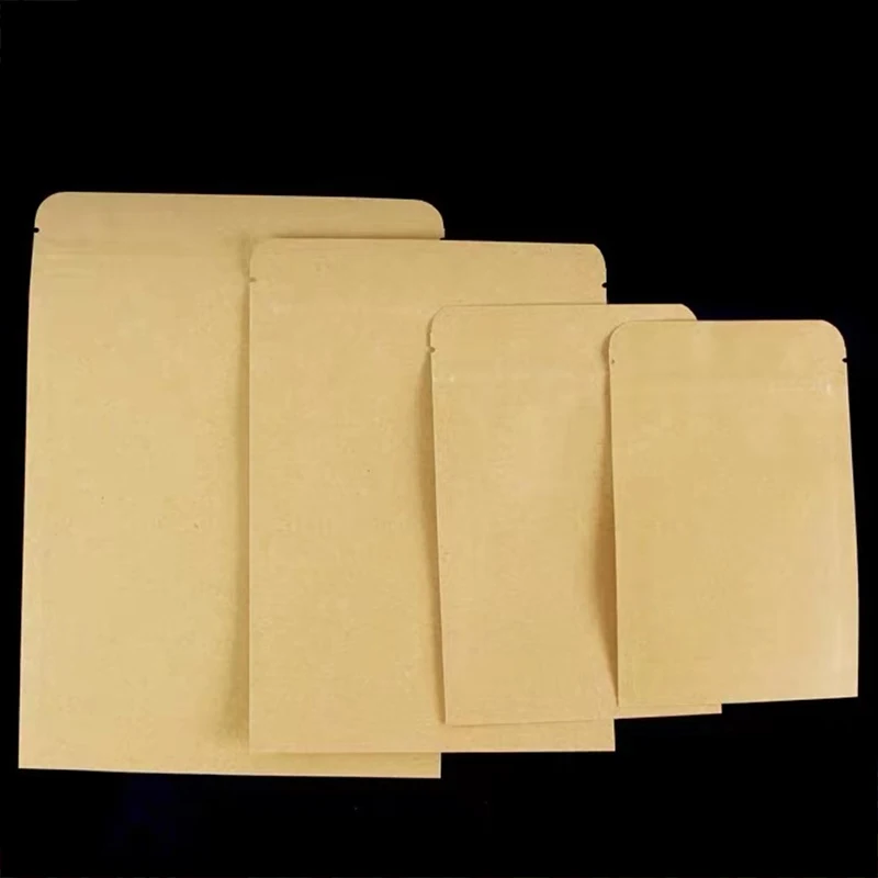 

Wholesale food grade yellow kraft paper flat bottom aluminized three sides self-sealing cookies ziplock bag