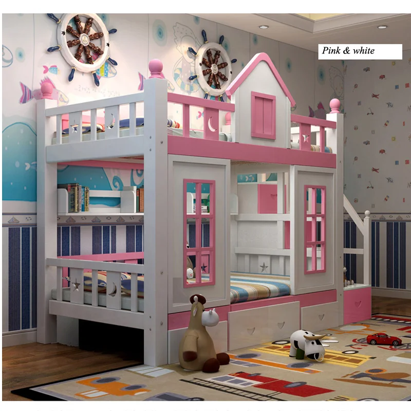 0128tb006 Modern Solid Wood Children Bedroom Furniture Princess Castle With Slide Storages