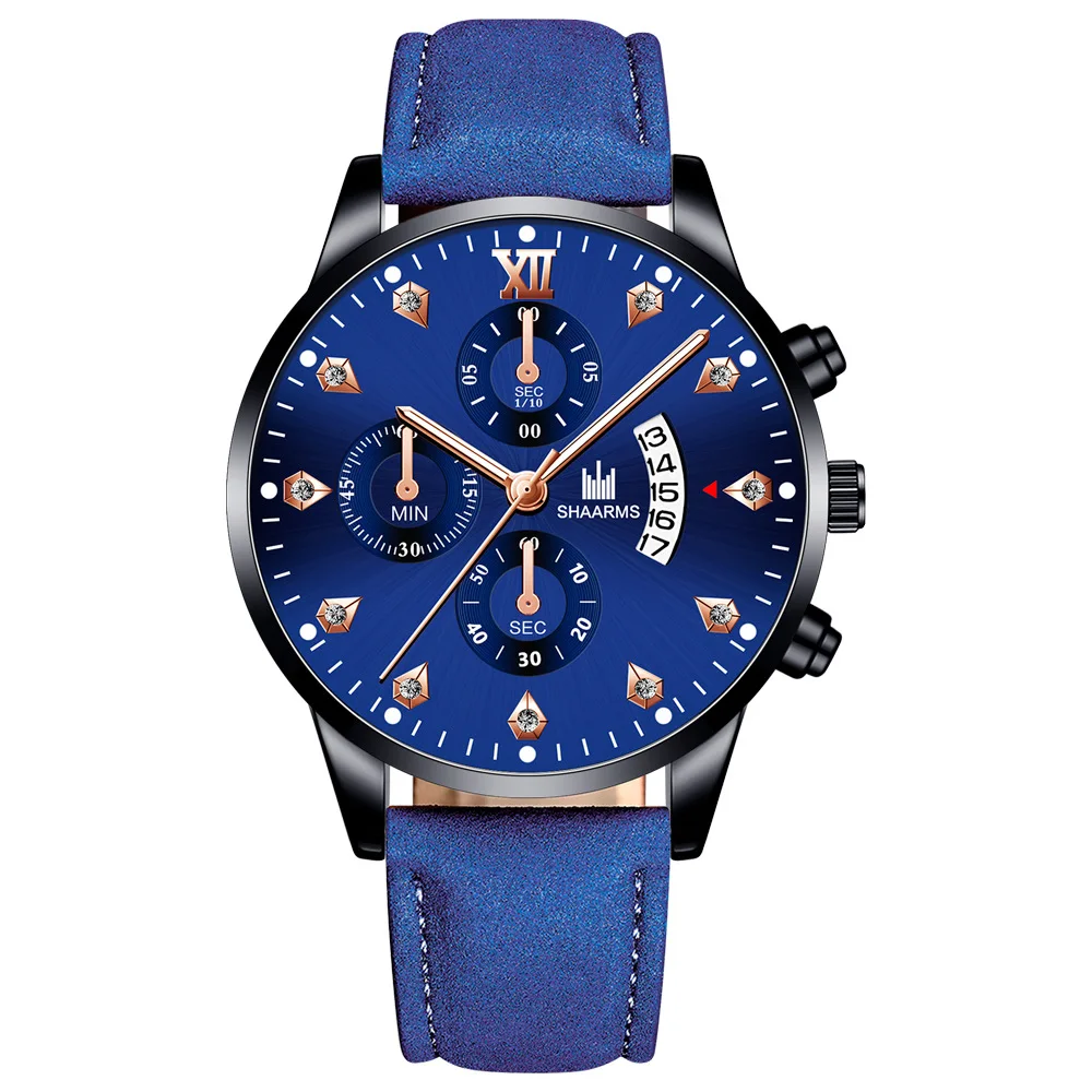 

Shaarms 2019 New Men Leather Watch Fashion Business Quartz Watches, Rose gold,silver,black,blue