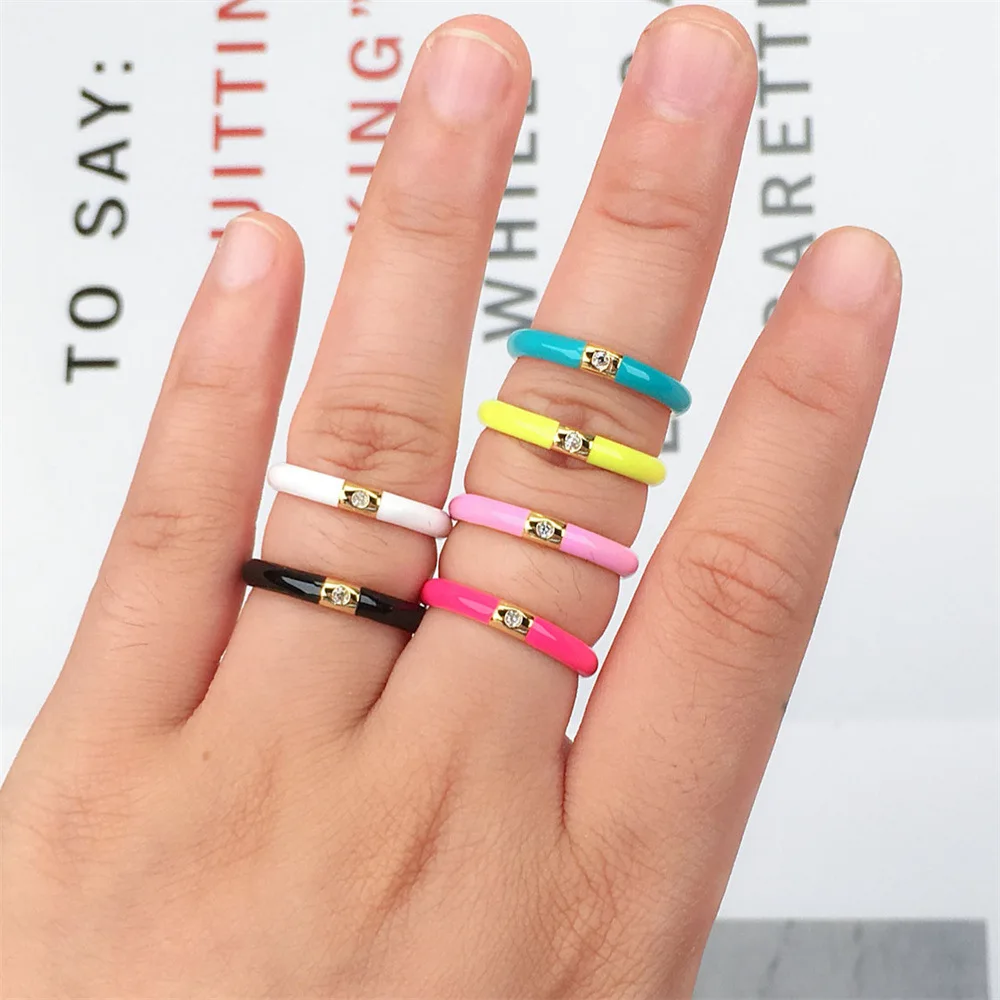 

Minimalist Colorful Dripping Oil Geometric Open Rings Suqare Zircon Enamel Ring Finger Jewelry for Couple