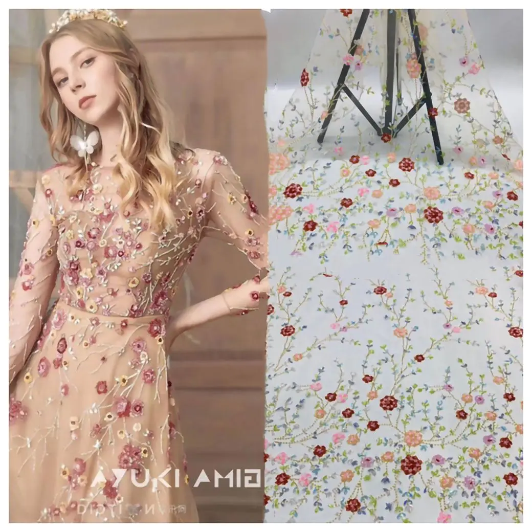 

3d beaded white sequin lace fabric embroidery french tulle lace, As picture or customized