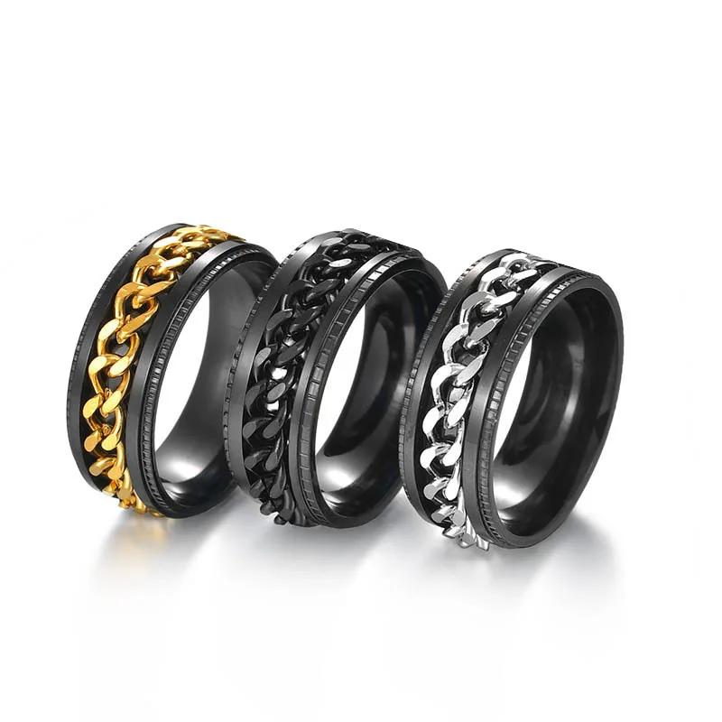 

Titanium Stainless Steel Chain Spinner Ring For Men Blue Gold Black Punk Rock Rings Accessories Jewelry Gift