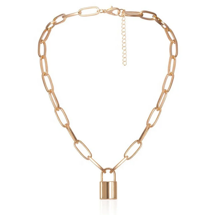 

Fashion Statement Jewelry Rectangle Cable Chain Necklace Lock Paperclip Chain Necklace, Gold/silver/rose gold