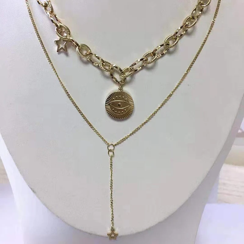 

New Fashion Ladies Chic Gold Chain Eye Coin Necklaces For Women Bohemian Gold Necklace, 1 color