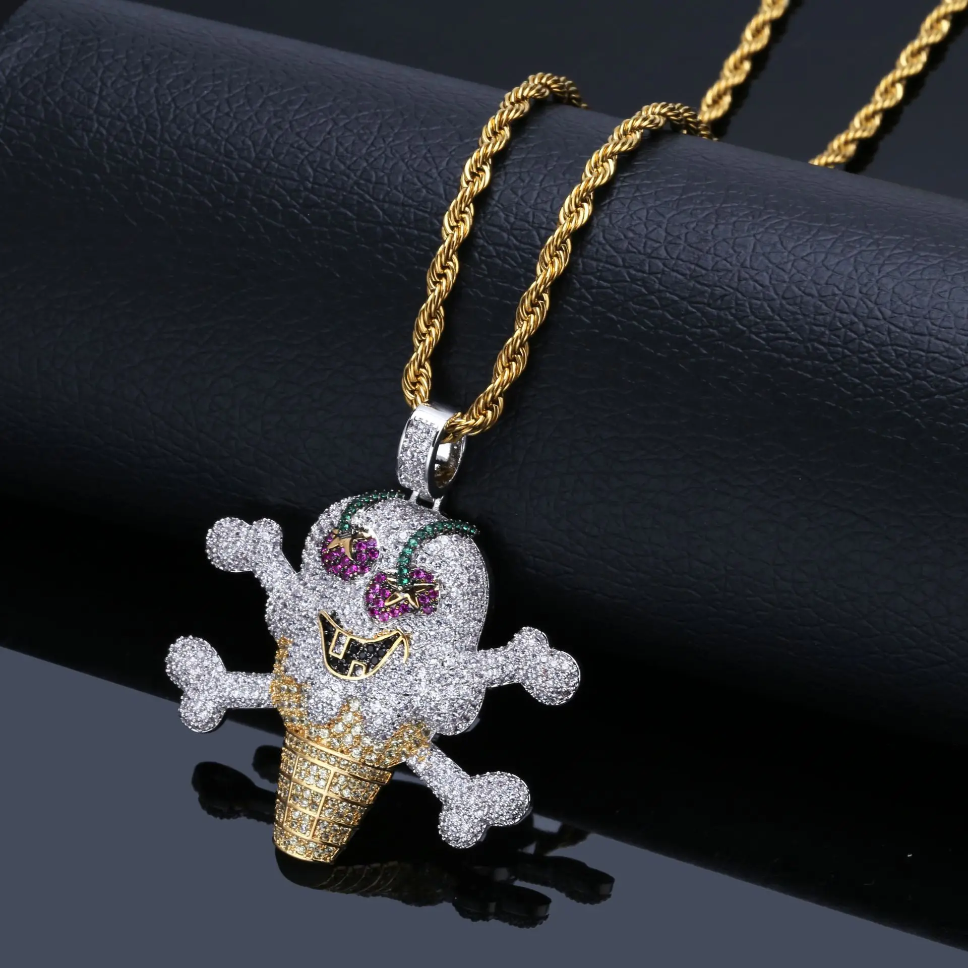 

Fashion Hip Hop Cartoon Personality Pirate Ice Cream Pendant Micro Inlaid Zircon Unisex Fashion Tide Brand Necklace Jewelry, Multi color