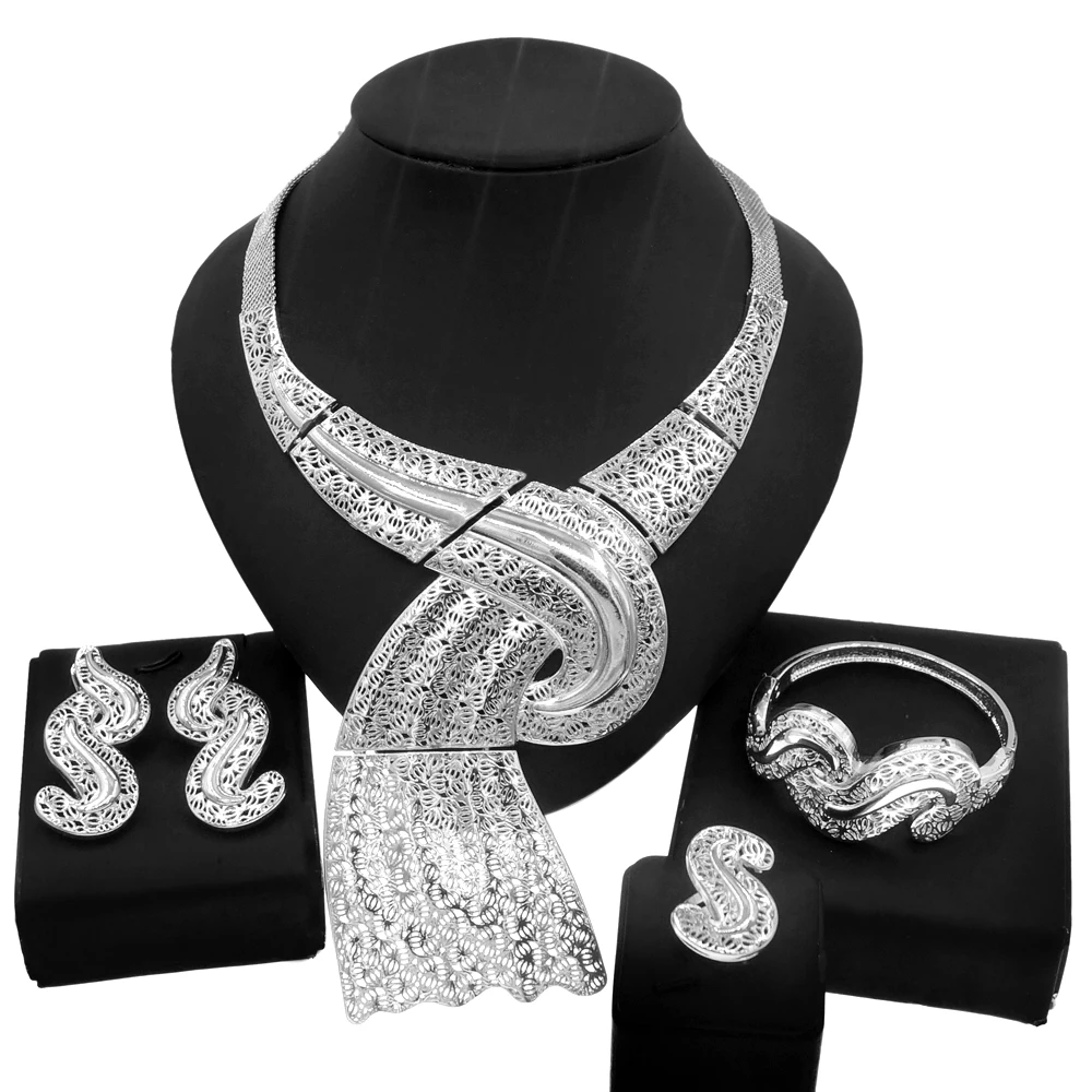 

Yuliali Best Women Costume Accessories Jewelry Set Unique Hollow Out Necklace Bracelet Earring Ring Wholesale Jewellery Sets