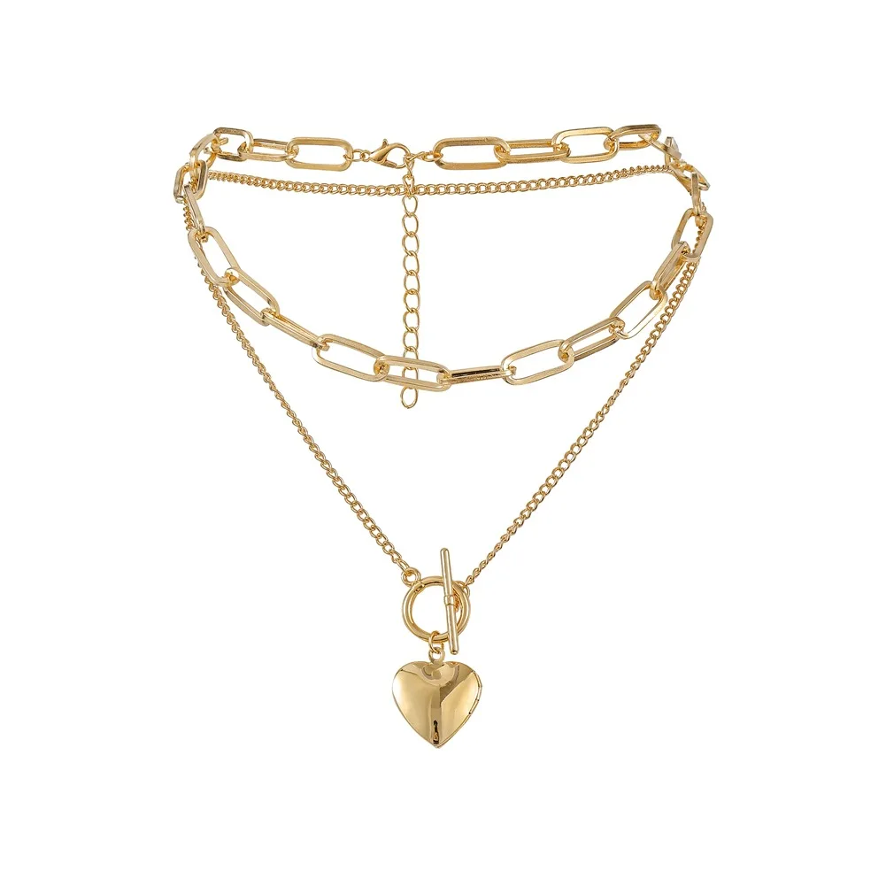 

Multi-Layer Chain Lock Necklace Goth Grunge Gold Metal Padlock Key Pendant Necklace Women Trendy Gothic Jewelry, Gold color