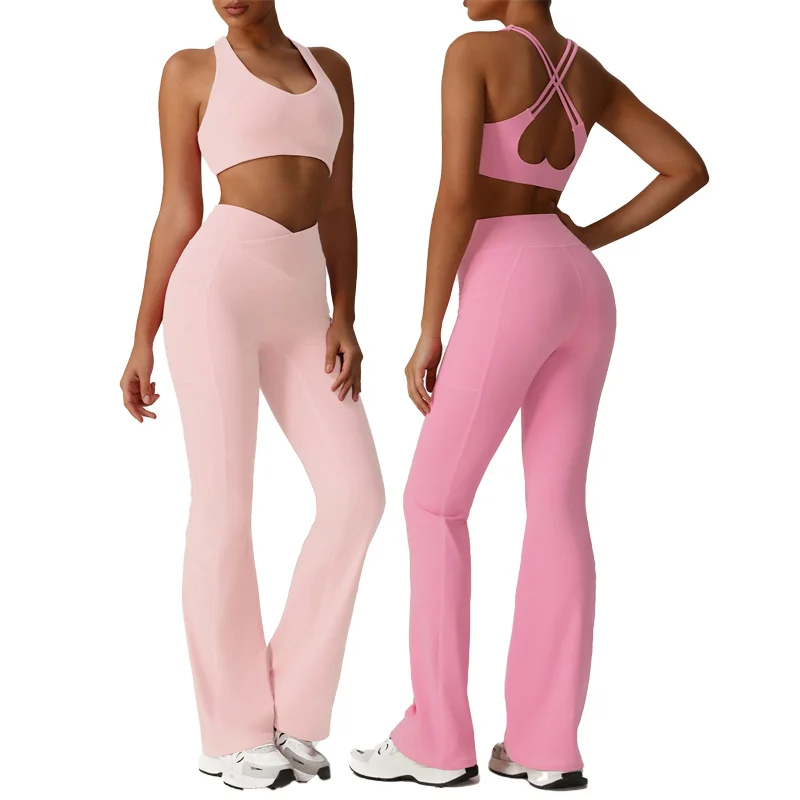Double Strap Yoga Suit Flared Sweatpants