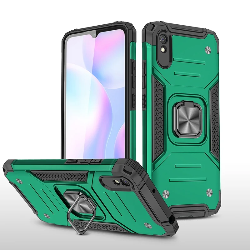 

Slim Fit Shockproof TPU PC Phone Case for Redmi 9A Back Cover with Magnetic Ring Kickstand