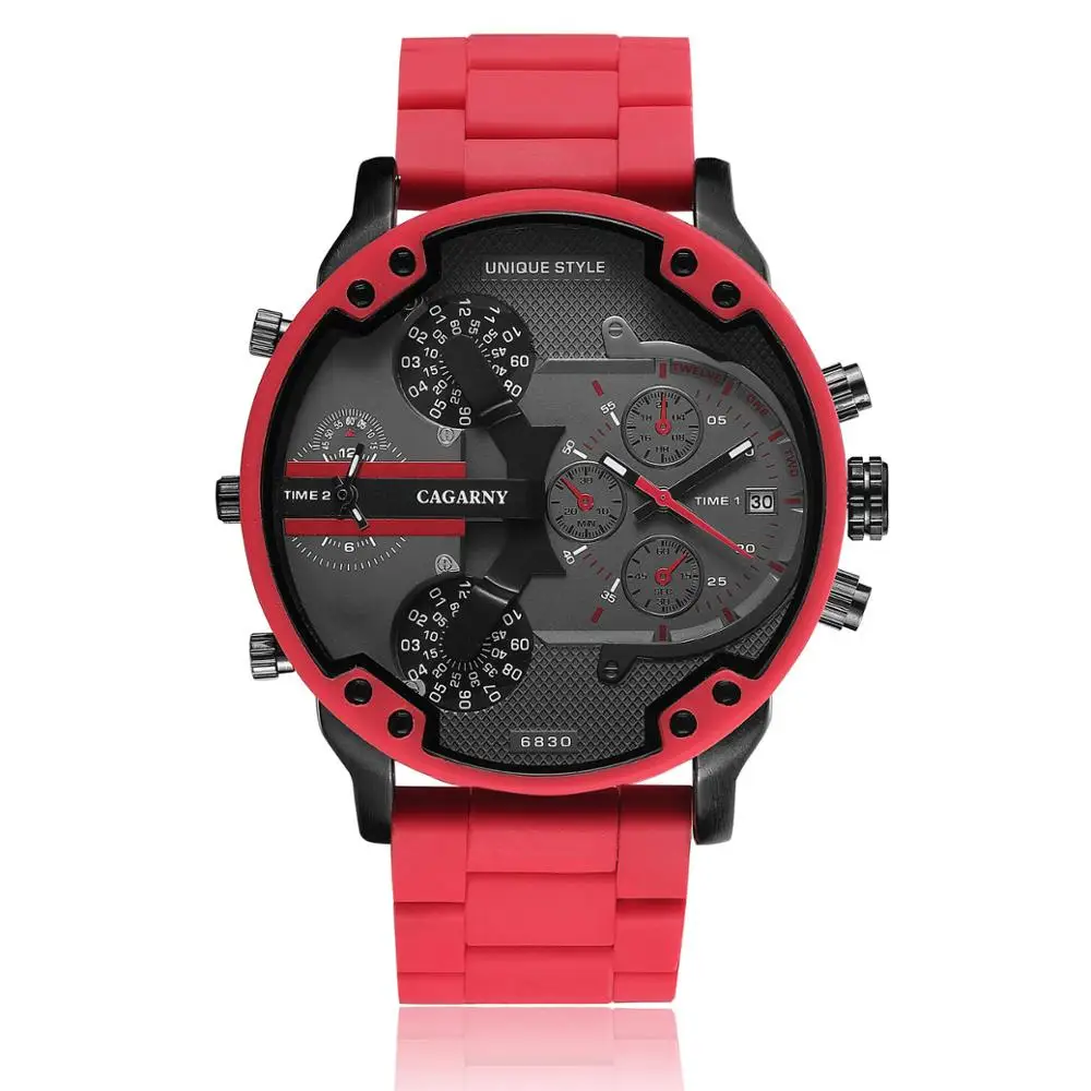 

CAGARNY 6830 Men's Quartz Watch DZ Red Big Dial Steel Band Watch Men Hot Fashion Stylish Business Men's Watch In Wristwatches, 1-color