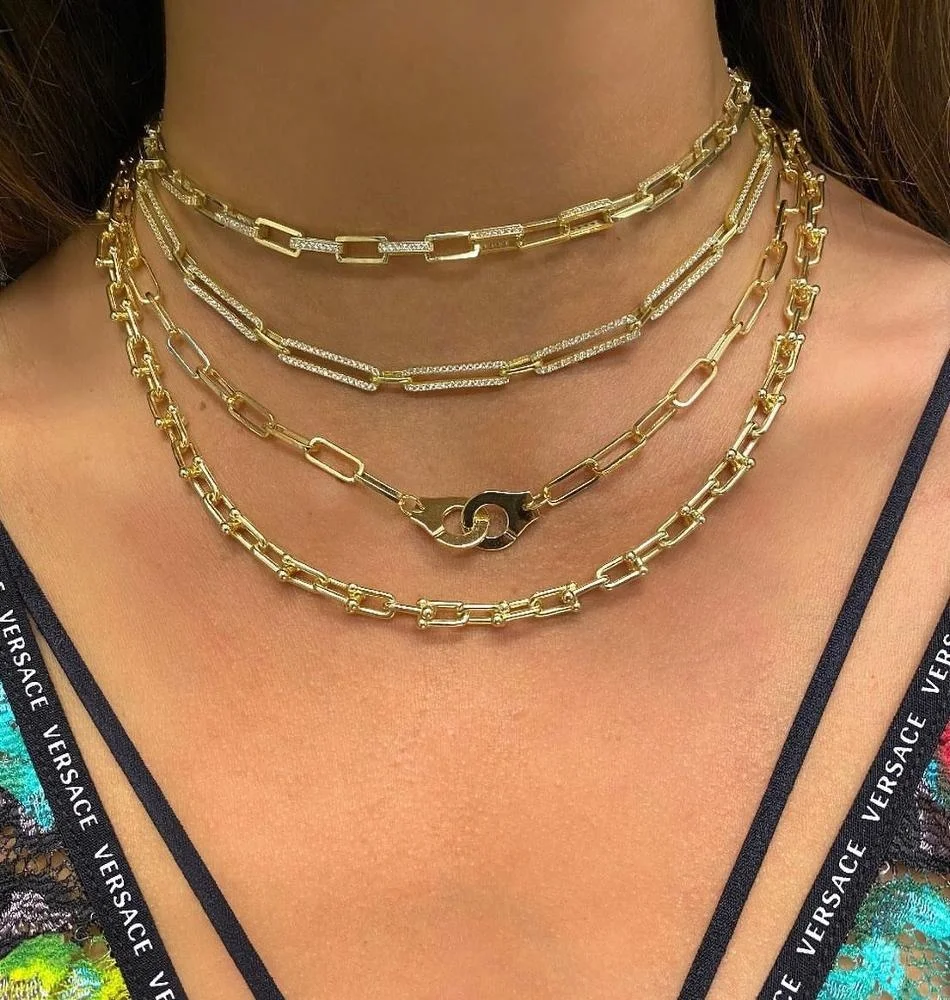 

Gold plated big box chain open link chain handcuff charm bracelet necklace fashion jewelry set