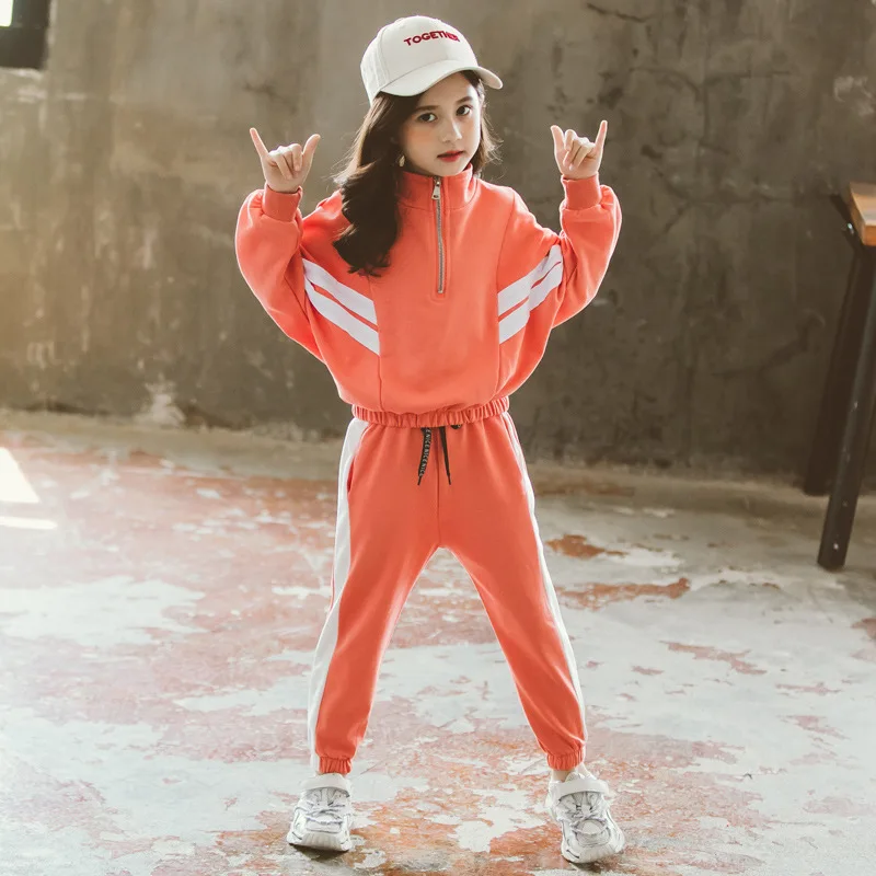 

Girls Sport Clothes Set Sweatshirt + Pants Clothes For Girls Letter Pattern Costume For Girl Teenage Children's Tracksuit, 3 colors