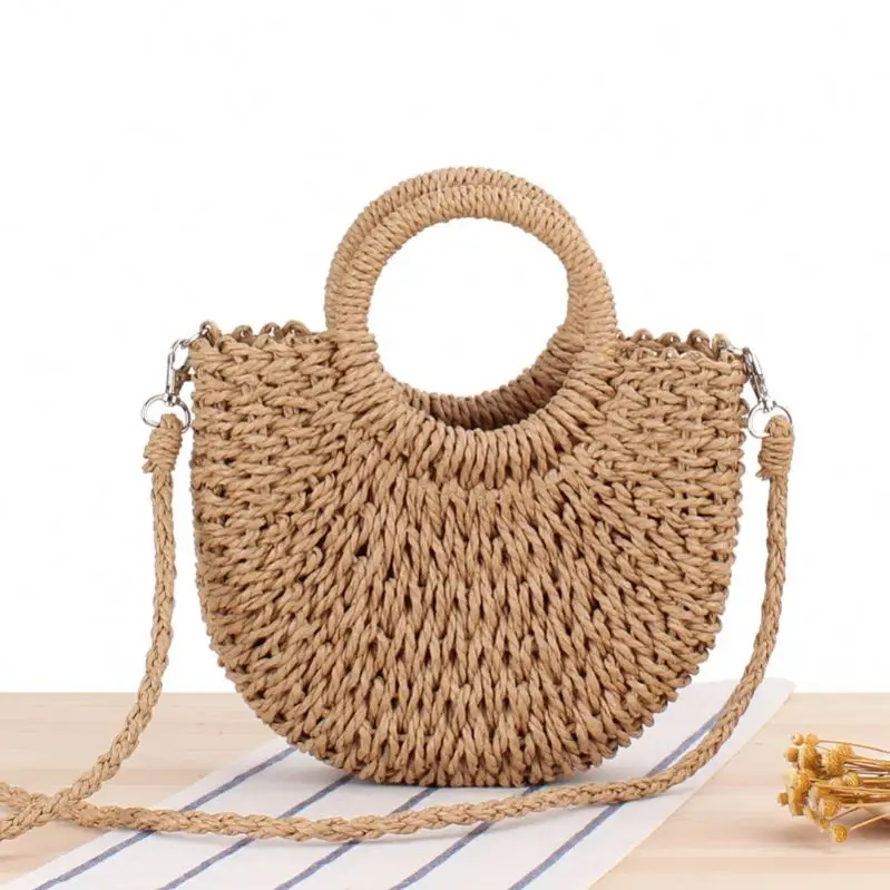 

Luxury wholesale fashion women beach tote bag large high quality straw beach bag rattan tote beach, Camel, white