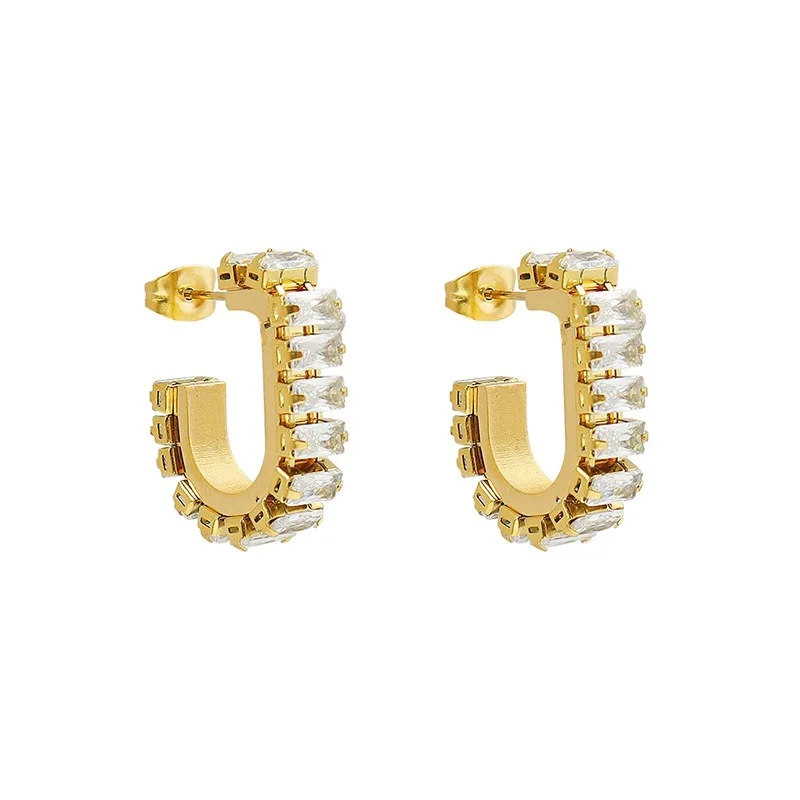 

New Design Non Tarnish Stainless Steel 18k Gold Plated Threaded Earrings for Women Fashion Jewelry F435
