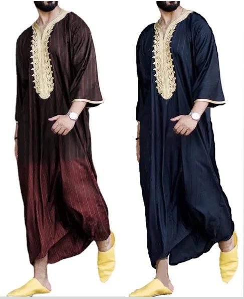 

Summer Modern Arab Muslim jubbah Mens Long style Haramain thobe for Saudi Islamic man thobe clothing, 3 colors