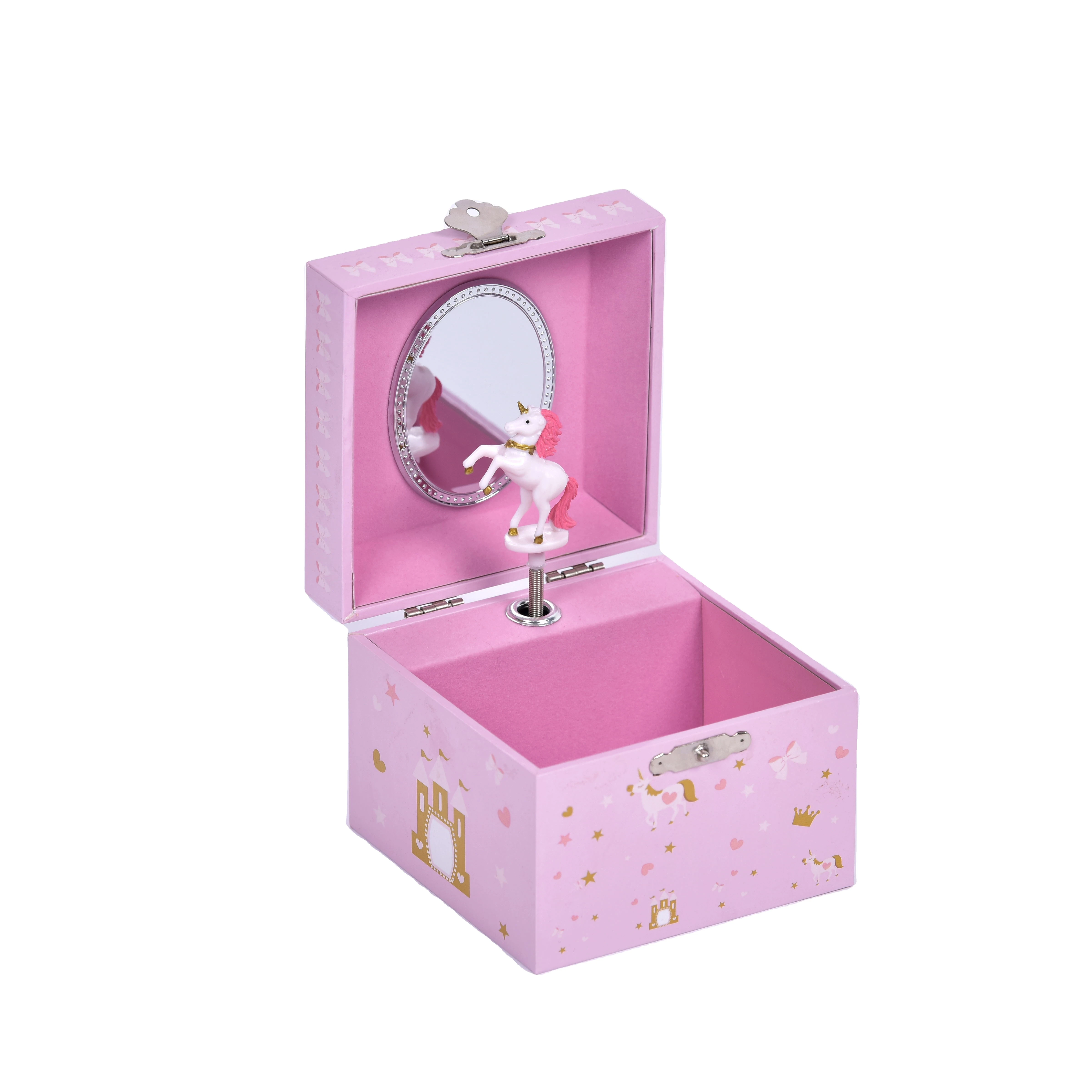 

Ever Bright Wholesale 4 inch pink castle design jewelry music box without drawer paper MDF for girls