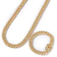 

2020 Iced Out Cuban Link Chain Zircon 12mm Chunky Cuban Hip Hop Bar Shape Chain Necklace Bracelet For Men Jewelry Set