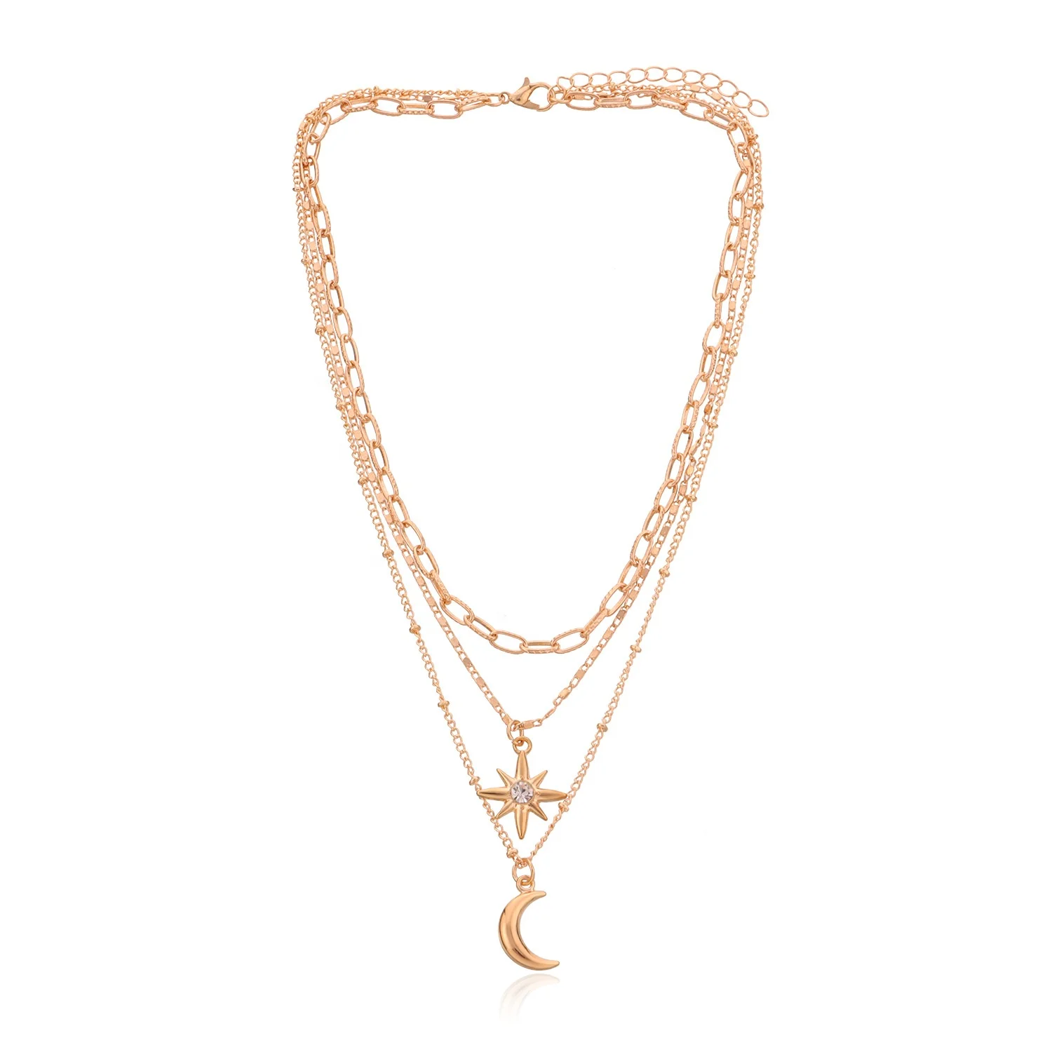 

Wholesale fashion womens stars gold plated alloy Multi-Layer Moon Necklace