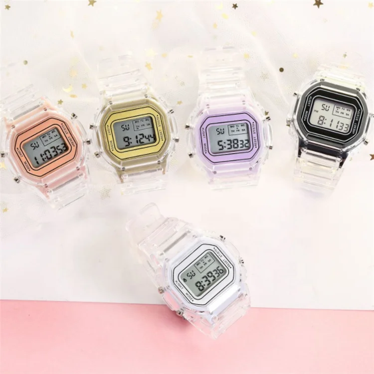 

Sports series transparent reloj inteligente square ins electronic relojes deportivos female student waterproof led watches