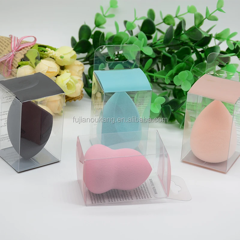 

LOGO MOQ 50pcs beauty cosmetic teardrop cutting latex free makeup sponge blender with PET box makeup sponge set