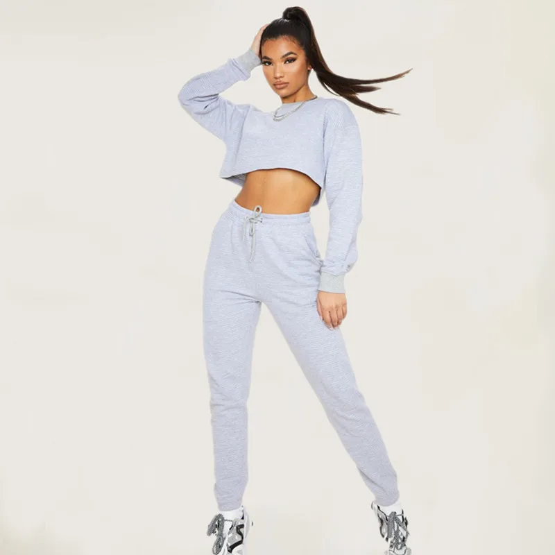 

Womens Sexy 2pc Sets Design Your Own Logo Custom Crop Top Jogging Tracksuit