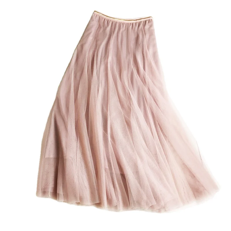 2023 new spring and summer high waist slim skirt long  mesh A-line skirt Korean version fashion mid-length skirt