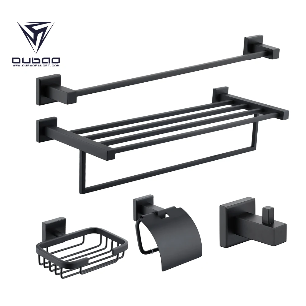 Sus304 Stainless Steel Matte Black Bathroom Hardware Set For Hotel