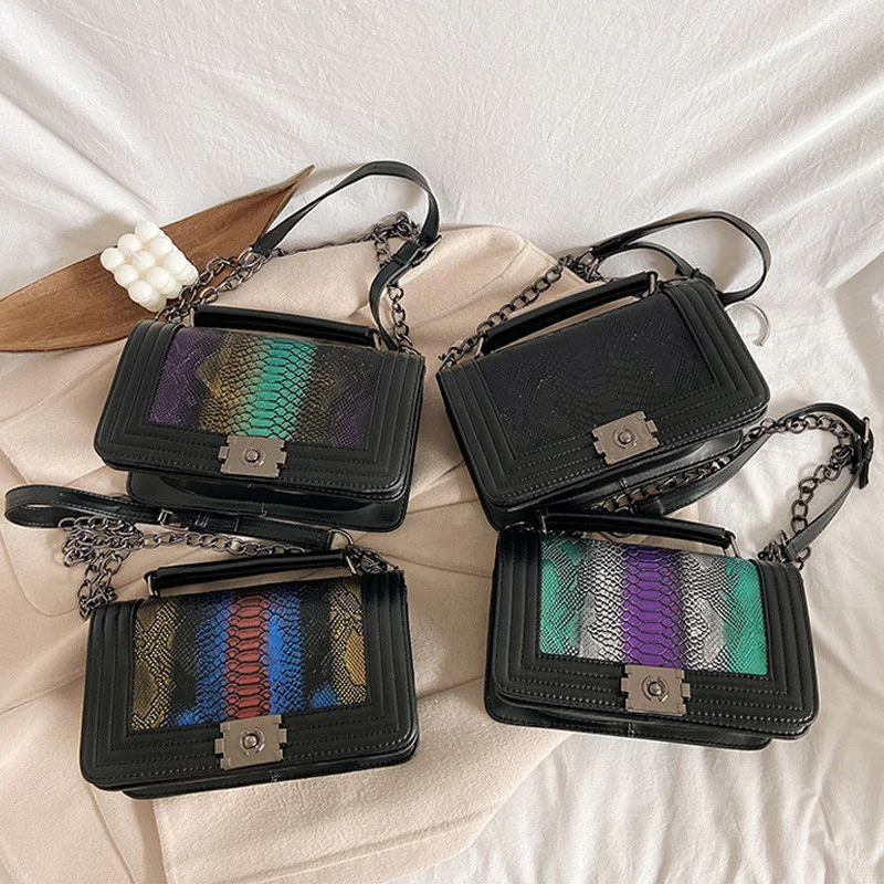

2021 purse women handbags snake skin pattern crossbody pu leather tote bag designer chain shoulder messenger, 2 colors