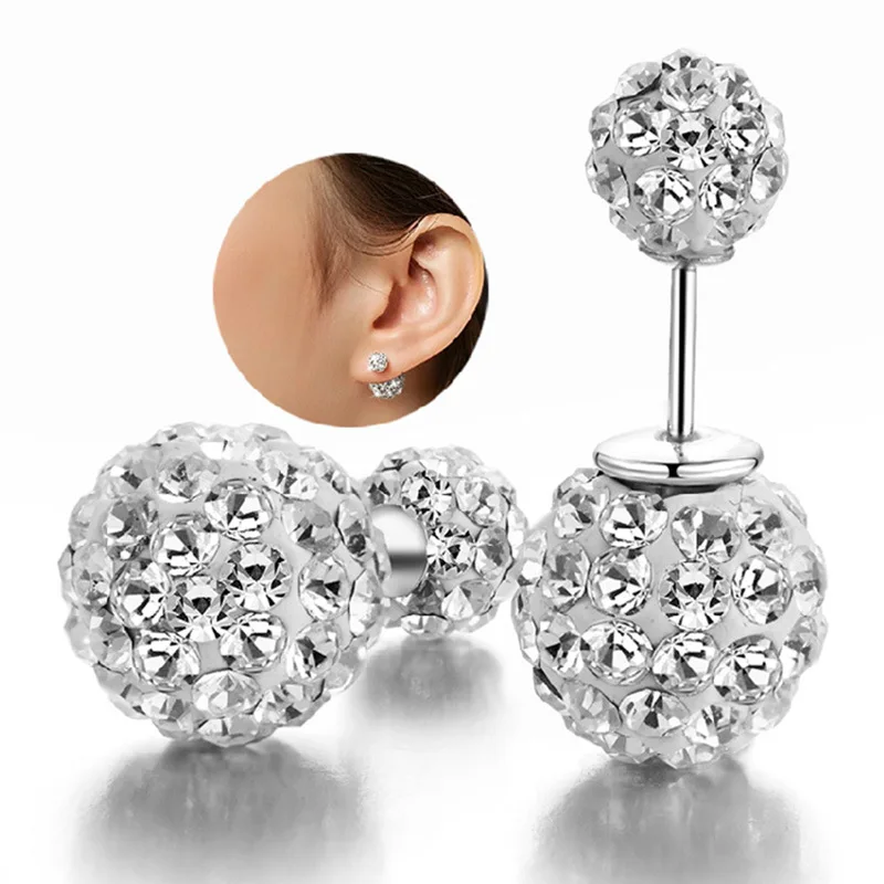 

Women Girls Diamond Crystal Spherical Diamond Ear Studs 10mm Rhinestone ball stud earrings Ball Stud Earrings, Silver