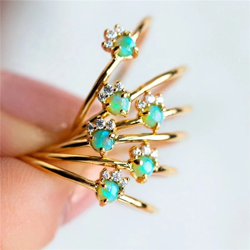 

Customized 18K Gold Plated CZ Rings For Women Opal Ring Jewelry 2021 New