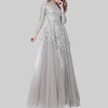 choker neck floral embroidered belt sheer long sleeve beach wedding evening dress sliver dress for porm lace long