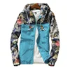 men Hooded Jackets Spring Casual Flowers Windbreaker Women Basic Jackets Coats Zipper Lightweight Jackets Bomber