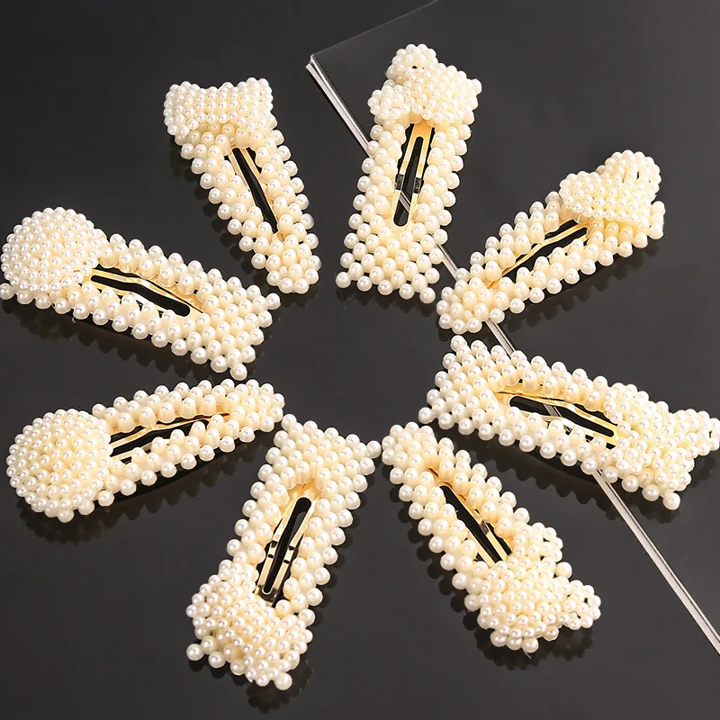 LRTOU Wholesale Custom Fashion Women Hair Accessories Flat Hairgrip Geometric Simple Barrette Hair Pin Pearl Hair Clip For Girls