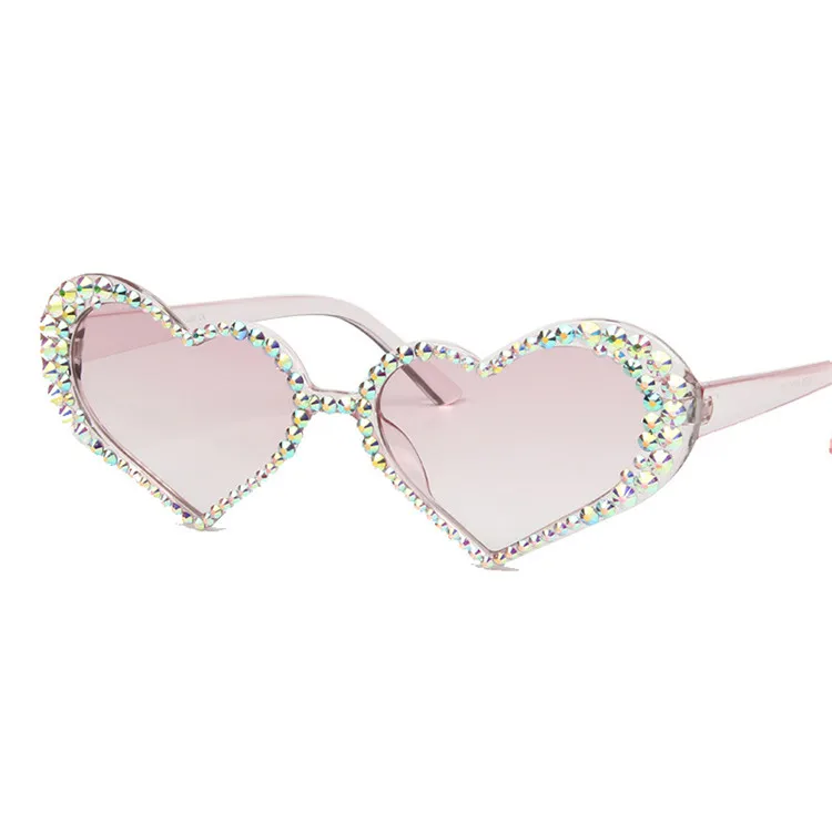 

New Fashion UV400 Trendy Female Clear Lens Bling Heart Diamond Shaped Shades Sunglasses, Mix color or custom colors