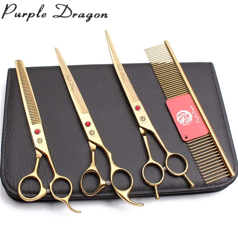 

Pet Scissors 8" Purple Dragon Japanese Steel Dog Grooming Scissors Straight Scissors Thinning Shears Z3005, Gold color