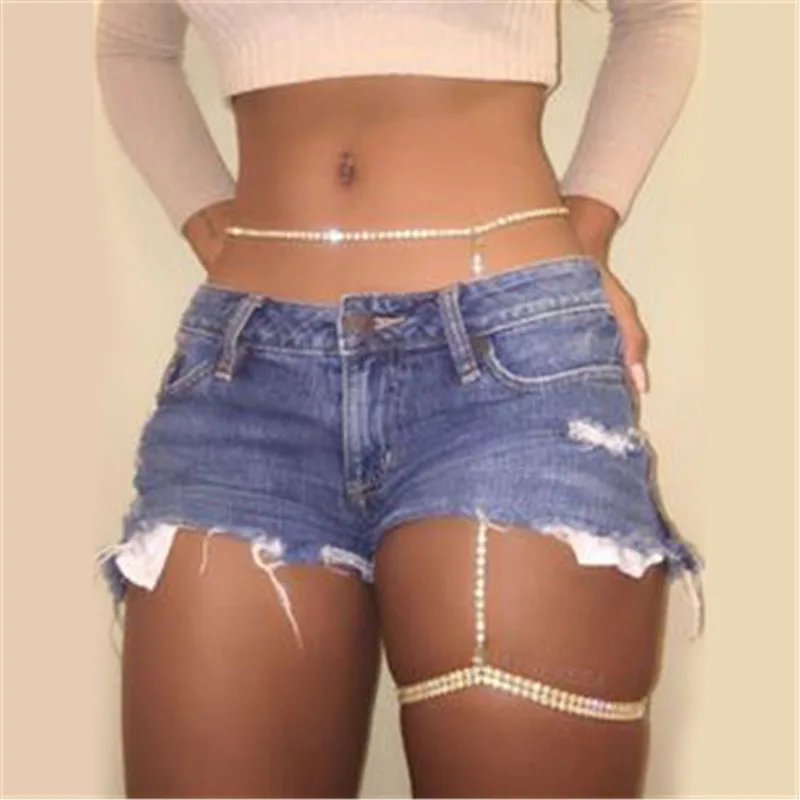 

New Sexy Thigh Chain Rhinestone Gold Body Chain Jewelry Women And Men Bikini Belly Waist Leg Chain