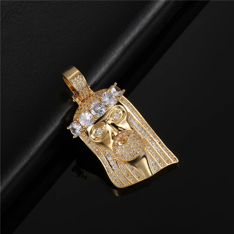 Iced Out Jesus Portrait Pendant Necklace Solid Back Copper Zircon Christian Hip Hop Jewelry