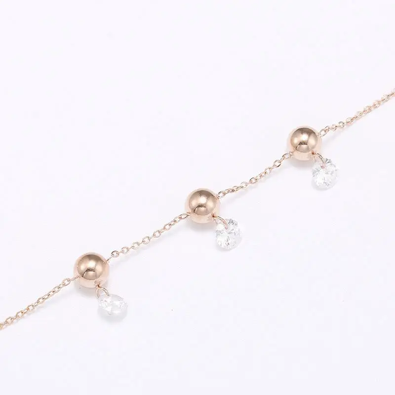

Rose Gold Plated Factory Supply Bead Zircon Pendant Adjustable Stainless Steel Chain Bracelet