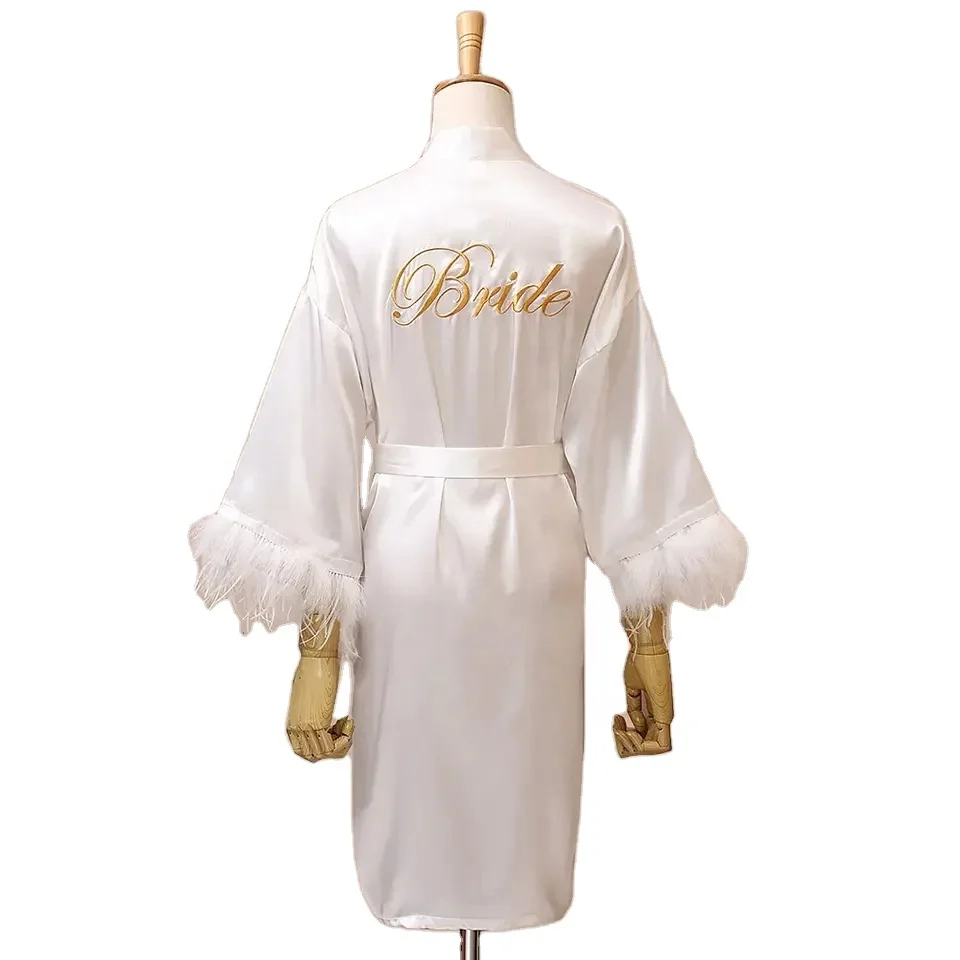 

Latest Bridal Wedding Robe With Fur Hem For Bride And Bridesmaid Wear