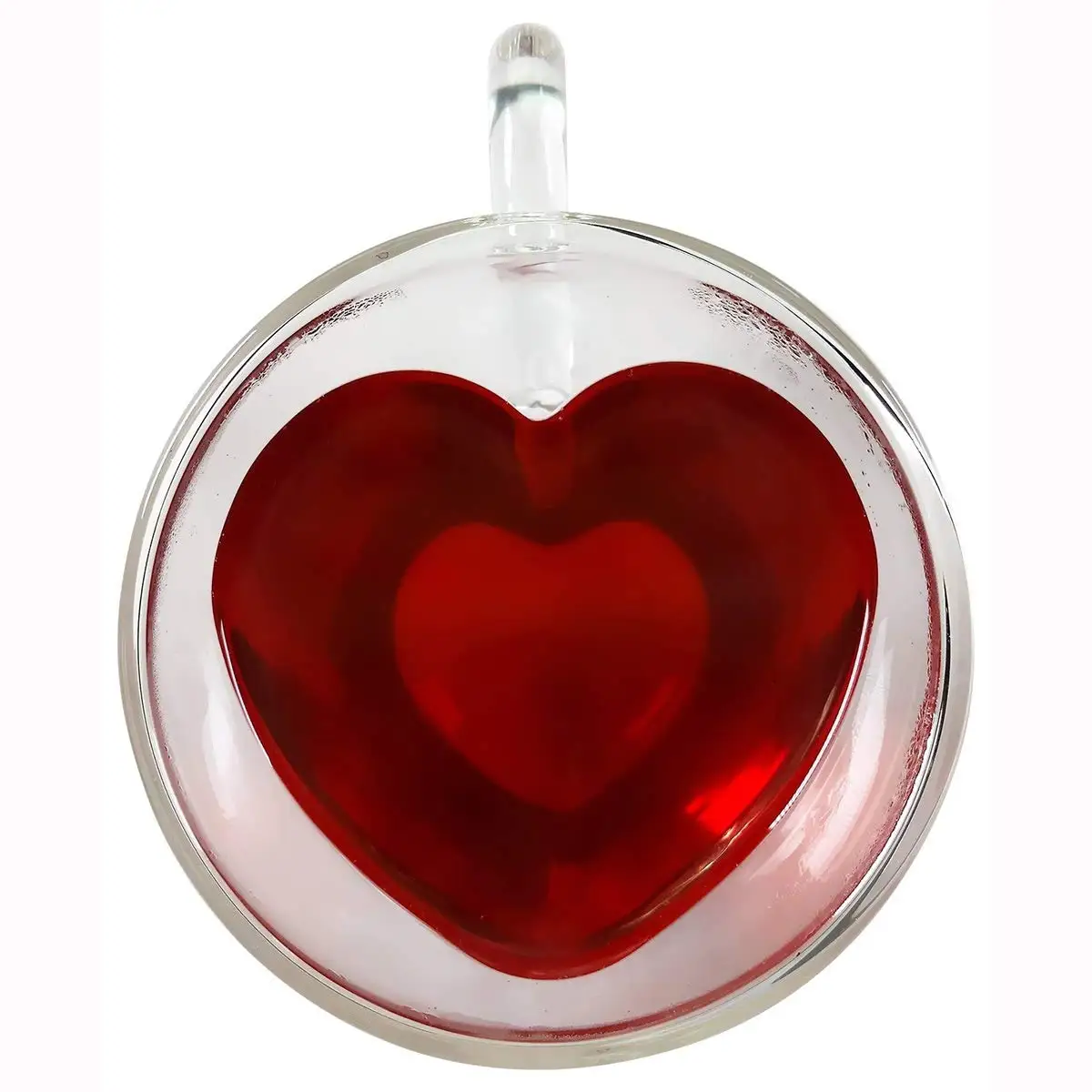 

New design heart shape double wall glass cup juice milk mug glass coffee mug