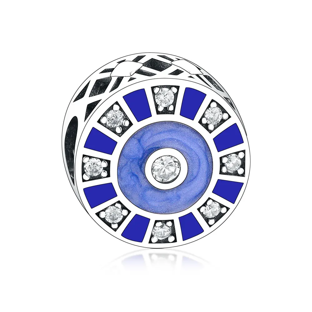 

Wholesale Hot Sale 925 Sterling Silver Openwork Beads Blue Enamel Zircon Round Charm Jewelry Making