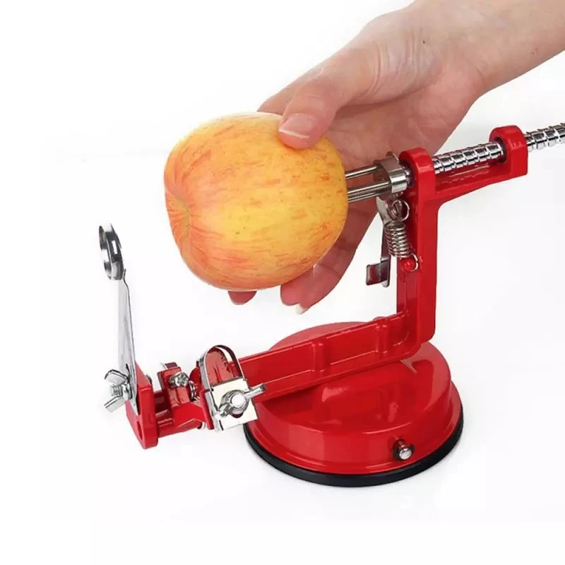 

AA441 Multifunctional Fruit Peeling Planer Household Fruit Potato Slinky Slicer 3 in 1 Steel Hand-cranked Apple Peeler, Red
