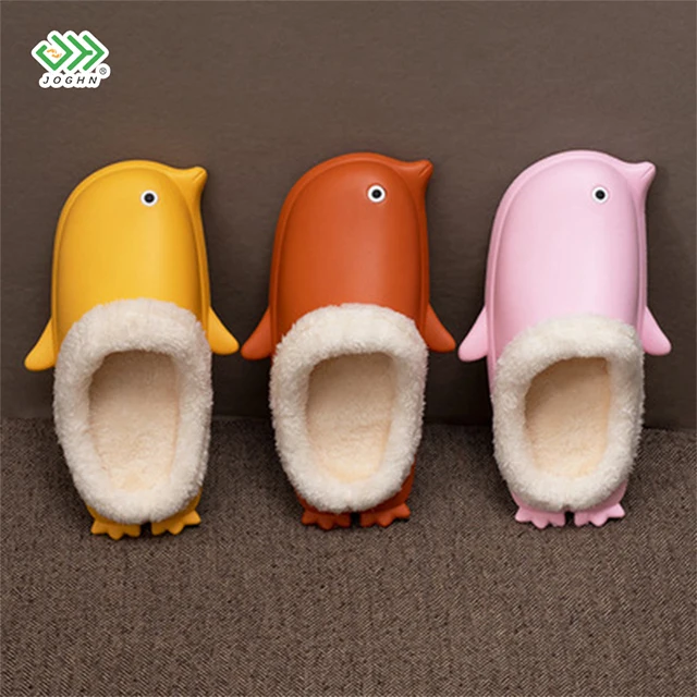 

JOGHN Cartoon penguin home cotton slippers women winter new spot warm household cotton slippers, Yellow, black, pink, caramel, grass green, dark green