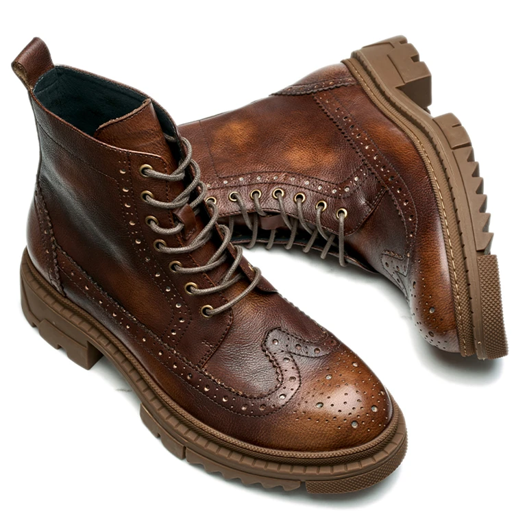 

China high quality hot sale custom Roman boots EVA leather + rubber men's leather boots, Brown