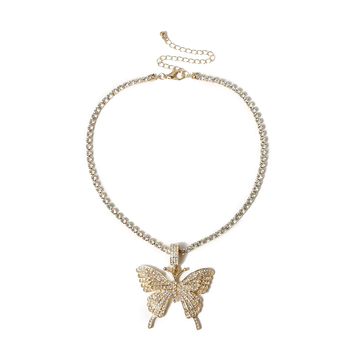 

Initial Crystal Zircon Cuban link CZ Pearl Butterfly Charm Pendant Diamond Jewelry Gold Plated Jewelry Tennis Necklace