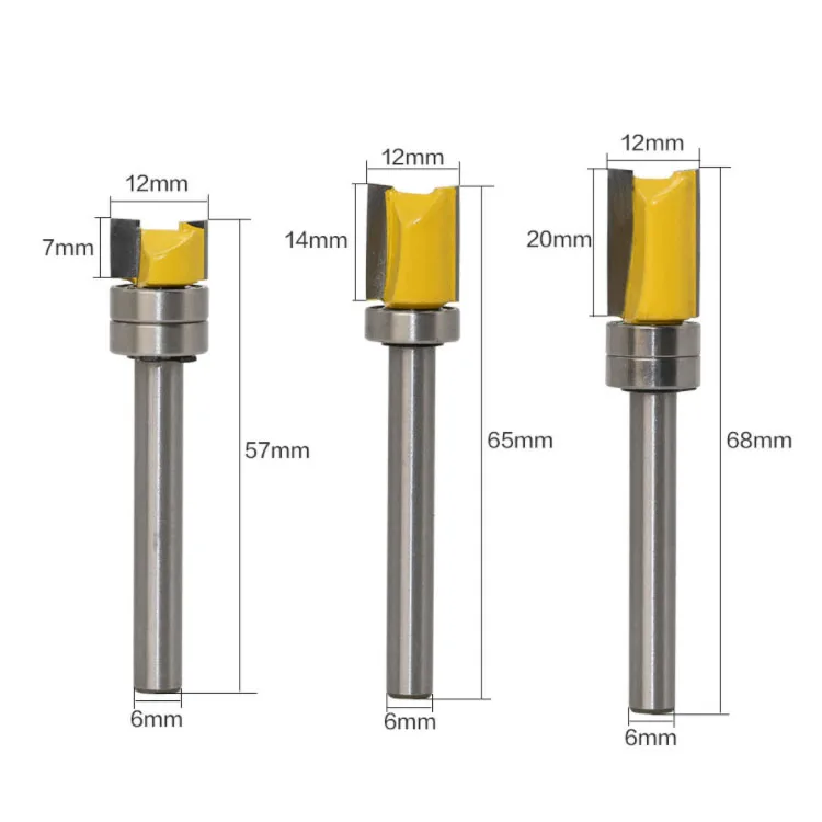 

3PC 6MM Shank Milling Cutter Wood Carving Template Trim Hinge Mortising Router Bit Straight End Mill Trimmer Cleaning Flush Trim