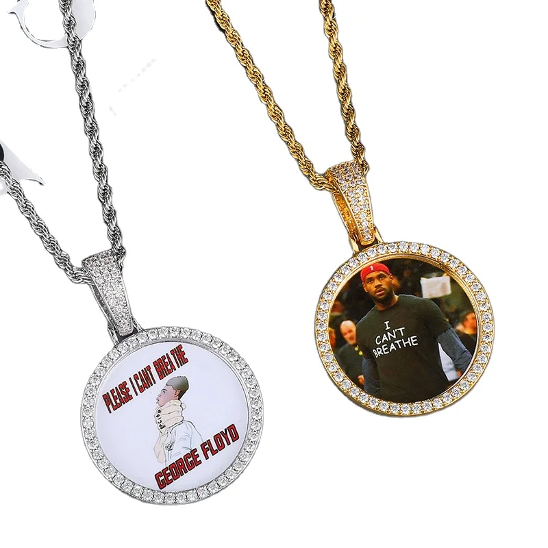 

RQ Hip Hop Iced Out DIY Photo Frame CZ Pendant Custom Picture Pendant Necklace Personalized Women Men Rapper Jewelry